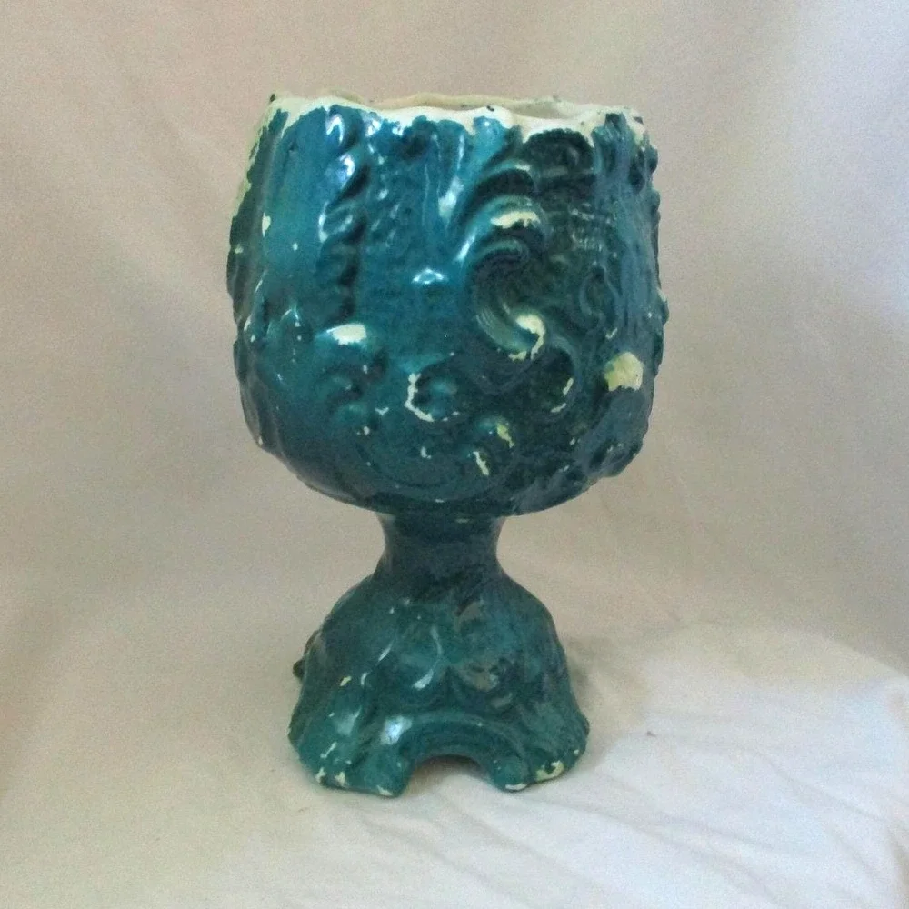 GobletGreen distressed‎ Vase Filigree Vine Ardco Japan unique gift